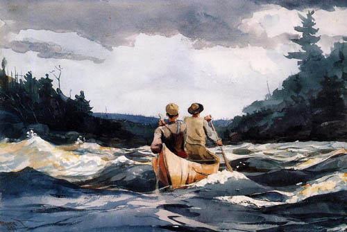 (image for) Handmade oil painting Copy paintings of famous artists Winslow Homers Paintings Canoe in the Rapids